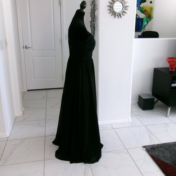 New Black One Shoulder Chiffon Gown Formal Dress M 6 S 4 Lace Top VNAIX Wedding - Picture 5 of 15